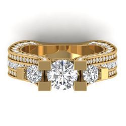 5.5 CTW Certified VS/SI Diamond Art Deco 3 Stone Micro Ring 14K Yellow Gold - REF-638N9Y - 30296