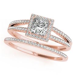 1.01 CTW Certified VS/SI Princess Diamond 2Pc Set Solitaire Halo 14K Rose Gold - REF-148T9X - 31359