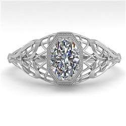 0.50 CTW VS/SI Oval Diamond Solitaire Engagement Ring Deco 18K White Gold - REF-104W8H - 36021