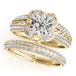 1.21 CTW Certified VS/SI Diamond 2Pc Wedding Set Solitaire Halo 14K Yellow Gold - REF-162T2X - 31237