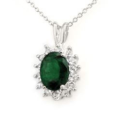 1.80 CTW Emerald & Diamond Pendant 18K White Gold - REF-38M2F - 13580