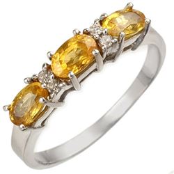 1.33 CTW Yellow Sapphire & Diamond Ring 18K White Gold - REF-32T9X - 10757