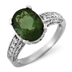 3.60 CTW Green Tourmaline & Diamond Ring 14K White Gold - REF-85K6R - 10409