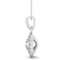 0.60 CTW Certified SI Diamond Solitaire Halo Necklace 14K White Gold - REF-61K3R - 30165