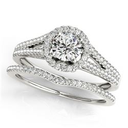 0.96 CTW Certified VS/SI Diamond 2Pc Wedding Set Solitaire Halo 14K White Gold - REF-134N9Y - 31040