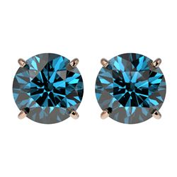 2.56 CTW Certified Intense Blue SI Diamond Solitaire Stud Earrings 10K Rose Gold - REF-381T8X - 3668