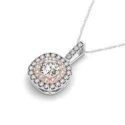 0.50 CTW Certified SI Diamond Solitaire Halo Necklace 2 Tone 14K White & Rose Gold - REF-49F3M - 299