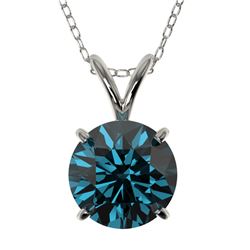 1.53 CTW Certified Intense Blue SI Diamond Solitaire Necklace 10K White Gold - REF-245T5X - 36802