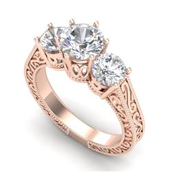 2.01 CTW VS/SI Diamond Solitaire Art Deco 3 Stone Ring 18K Rose Gold - REF-527W3H - 36930