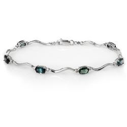 4.02 CTW Blue Sapphire & Diamond Bracelet 10K White Gold - REF-34H8W - 10911