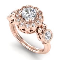 1.5 CTW VS/SI Diamond Solitaire Art Deco 3 Stone Ring 18K Rose Gold - REF-300X2T - 37059