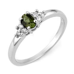 0.44 CTW Green Tourmaline & Diamond Ring 18K White Gold - REF-38X2T - 11195