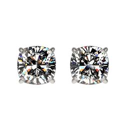 1 CTW Certified VS/SI Quality Cushion Cut Diamond Stud Earrings 10K White Gold - REF-143R6K - 33066