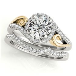 1.45 CTW Certified VS/SI Diamond 2Pc Set Solitaire Halo 14K White & Yellow Gold - REF-378K4R - 31210