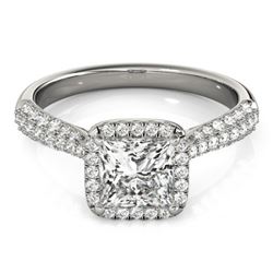 1.15 CTW Certified VS/SI Princess Diamond Solitaire Halo Ring 18K White Gold - REF-163M6F - 27093