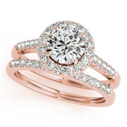 1.30 CTW Certified VS/SI Diamond 2Pc Wedding Set Solitaire Halo 14K Rose Gold - REF-220W5H - 30787