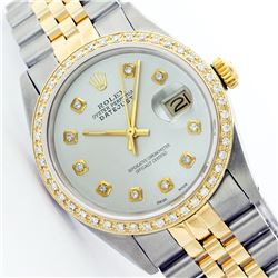 Rolex Men's Two Tone 14K Gold/SS, QuickSet, Diamond Dial & Diamond Bezel - REF-474N5F