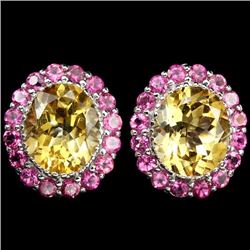 Natural Yellow Citrine & Pink Tourmaline Earrings