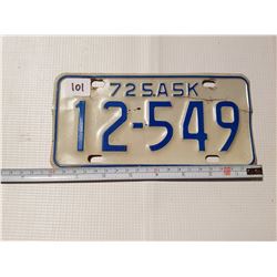 1972 Sasakatchewan Motorcycle License Plate