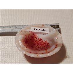 Hen on a nest 2.5 inch white with red