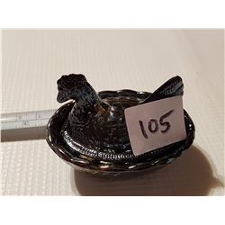 hen on a nest 2.5 inch  dark carnival glass