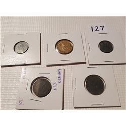Lot of 5 Nazi Germany coins (RARE golden coin)