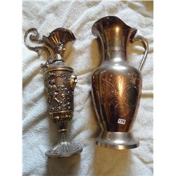 2 tall brass pitchers 13"