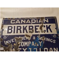 Antique porcelain sign Birkbeck Bank