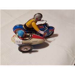 Wind up tin motorcycle with sidecar, REPO OLDER