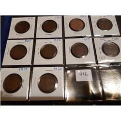 set from 1911 to 1920 one cent (high grades )