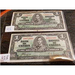 2 1937 one dollar bill ( Gordan/Towers)