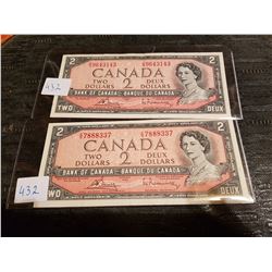 1954 lot of 2  two dollar bills great condition