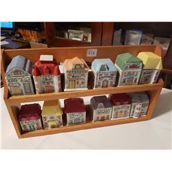 12 ceramic spice holders with case