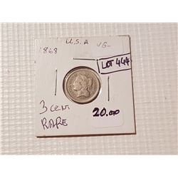 1868 3 cent US coin RARE