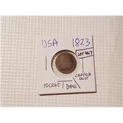 1823 10 cent US coin "capped bust"