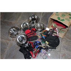 BOX OF LEASHES AND PET SUPPLIES
