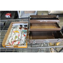 TACKLE BOX AND TRAY OF FISHING LURES AND TACKLE