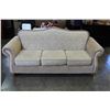 Image 2 : THREE PIECE MODERN COUCH SET WITH STORAGE OTTOMAN AND BRASS NAILHEAD