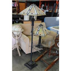 DECORATIVE FLOOR LAMP AND TABLE LAMP WITH LEADED GLASS SHADES