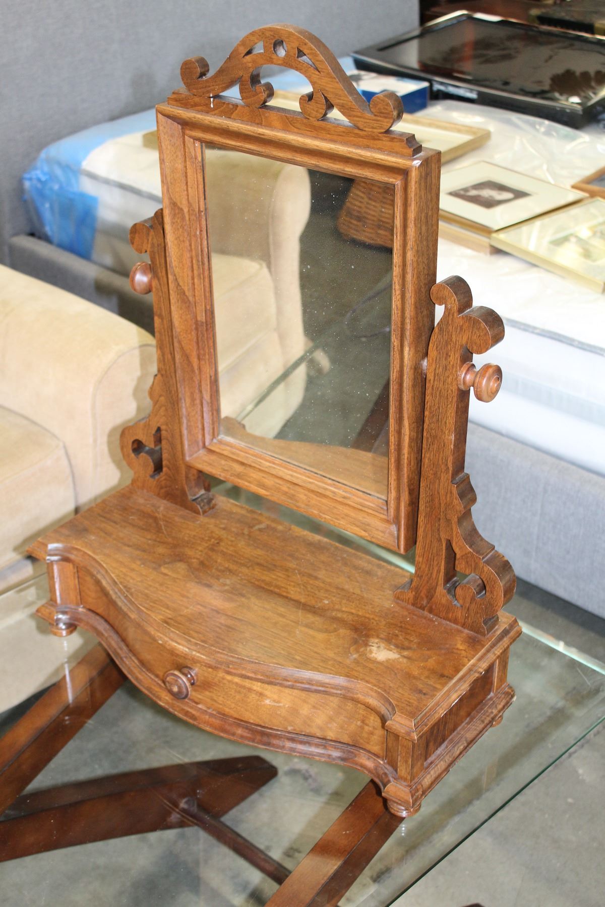 Vintage Dresser Top Tilting Mirror With Storage