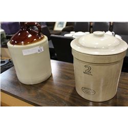 MEDALTA NUMBER 2 CROCK WITH LID AND POTTERY JUG
