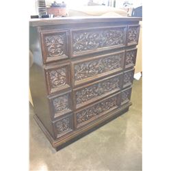 OAK CARVED FRONT FOUR DRAWER DRESSER
