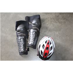 MOUNTAIN BIKE KNEE PADS AND HELMET AND BMW BAG