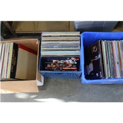 TOTE AND CRATE AND BOX OF RECORDS