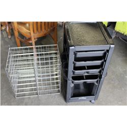ROLLING BLACK CART AND WIRE SHELF