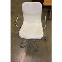 WHITE LEATHER AND CHROME OFFICE CHAIR