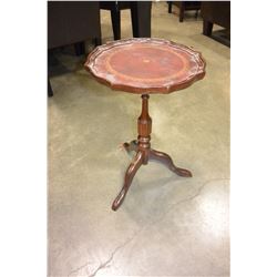 LEATHER TOP BOMBAY PARLOR TABLE AND WOOD PLANTSTAND