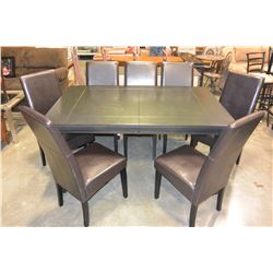 NEW FLOOR MODEL HOME ELEGANCE MODERN 8 PIECE DINING SET WITH HIDDEN LEAF AND 7 LEATHER DINING CHAIRS