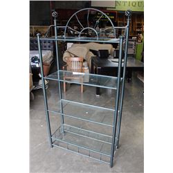 GREEN METAL AND GLASS SHELF