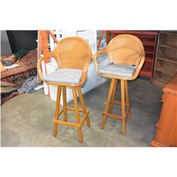 TWO WICKER BAR STOOLS